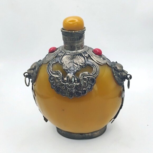 Antique Chinese Tibetan Fat Yellow Beeswax Perfume Snuff Bottle w/Stopper - Picture 3 of 11